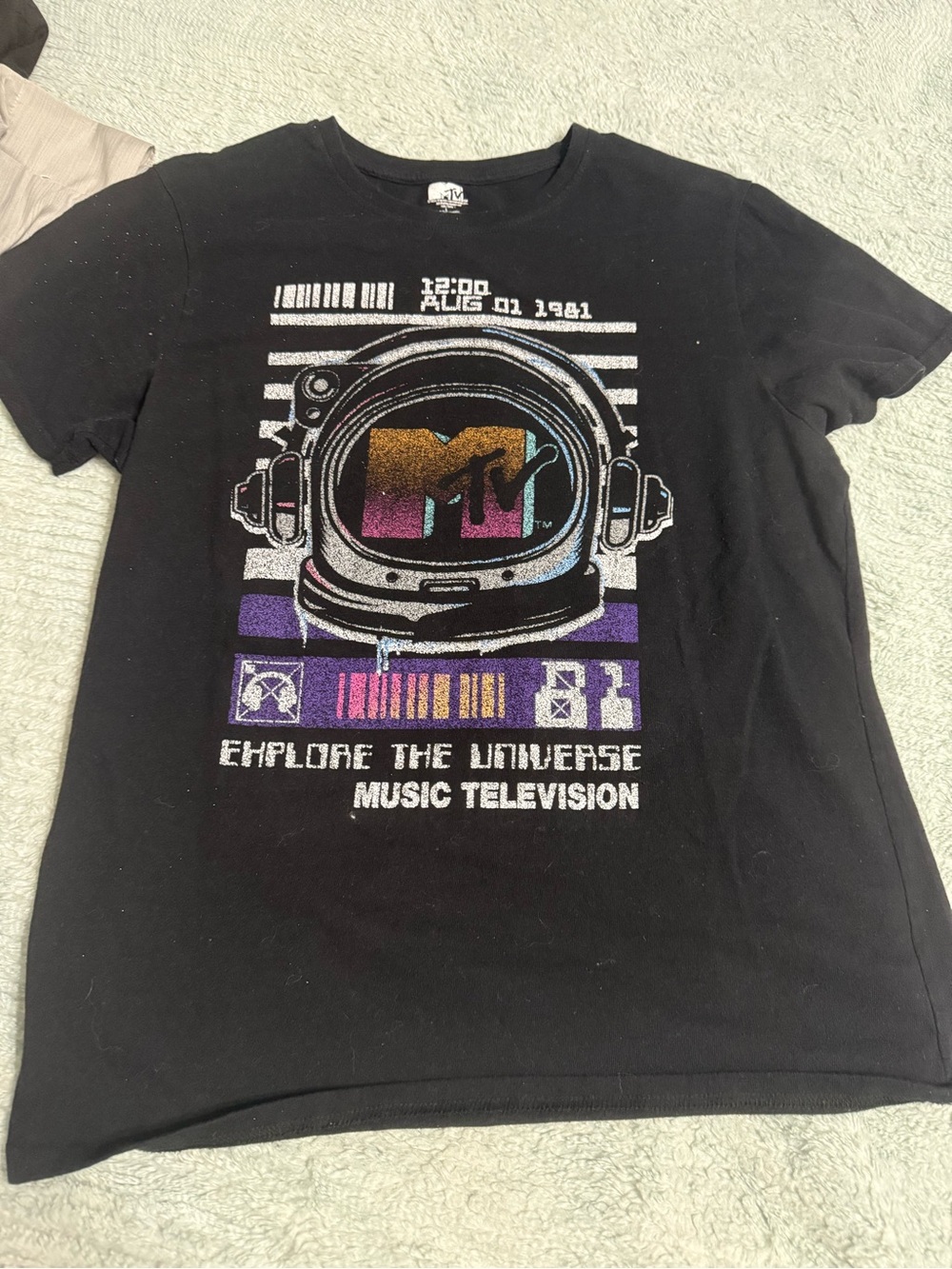 MTV Black Tee with Multicolor Astronaut Graphic